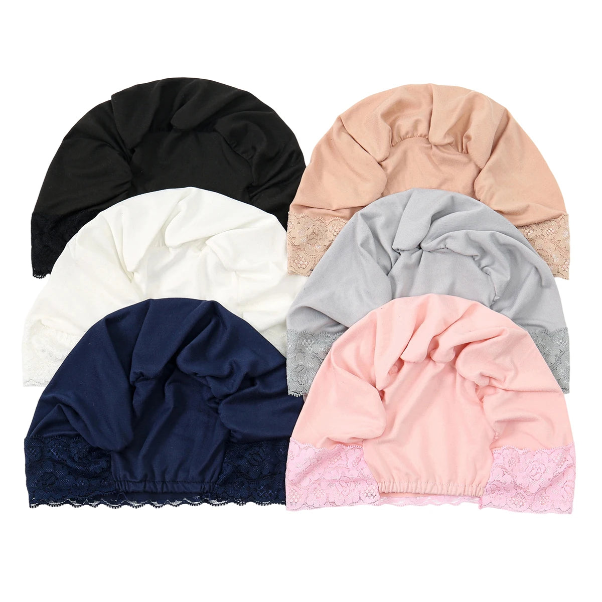 2026 New Lace Elastic Headscarf Cap Solid Color Base Cap Hair Care Cap Muslim Turban Hat Hijab Islamic headscarf Women's Hijabs