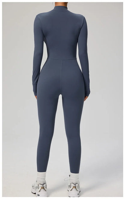 TRY TO BN Women's Jumpsuit Long Sleeve Zipper Shapewear Bodysuit Yoga Fitness One Piece Tights Gym Clothing Mono Deportivo Mujer