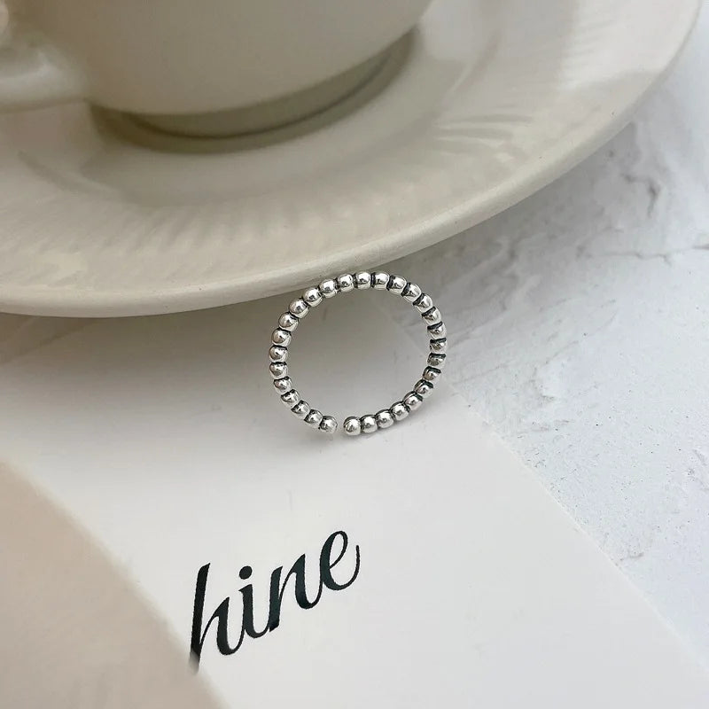 VENTFILLE 925 Sterling Silver Geometric Multilayer Round Bead Ring Female Fashion Punk Temperament Prevent Allergy Charm Jewelry