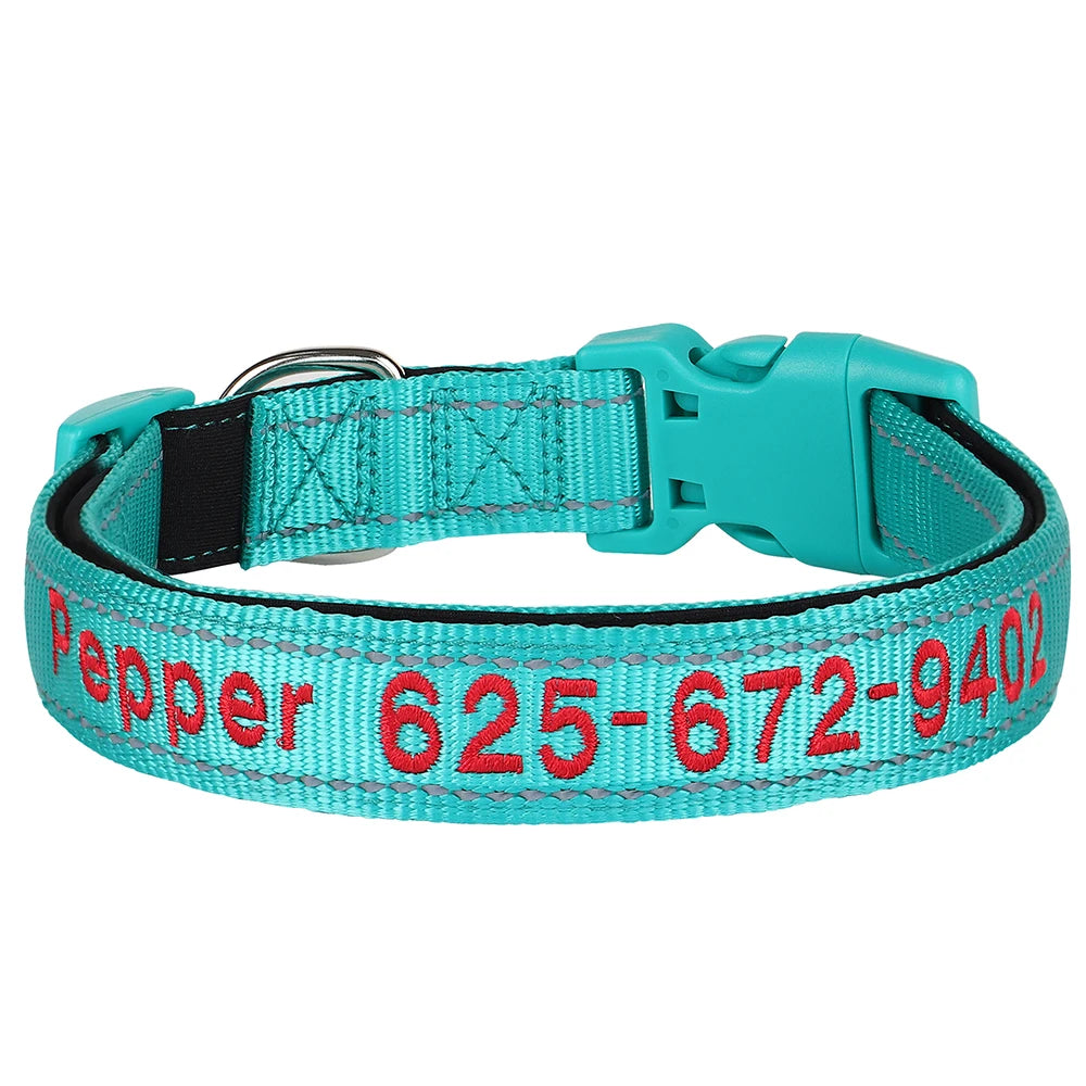 Embroidered Nylon Dog Collar Free Custom Dogs Collar Reflective Pet ID Name Phone No. For Small Medium Large Dogs Pug Adjustable