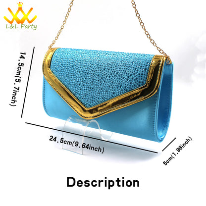 Sky Blue Color High Quality New Arrivals 2024 Italian Desing African Women Shoes and Bag Set Sweet Style Super Heels for Wedding