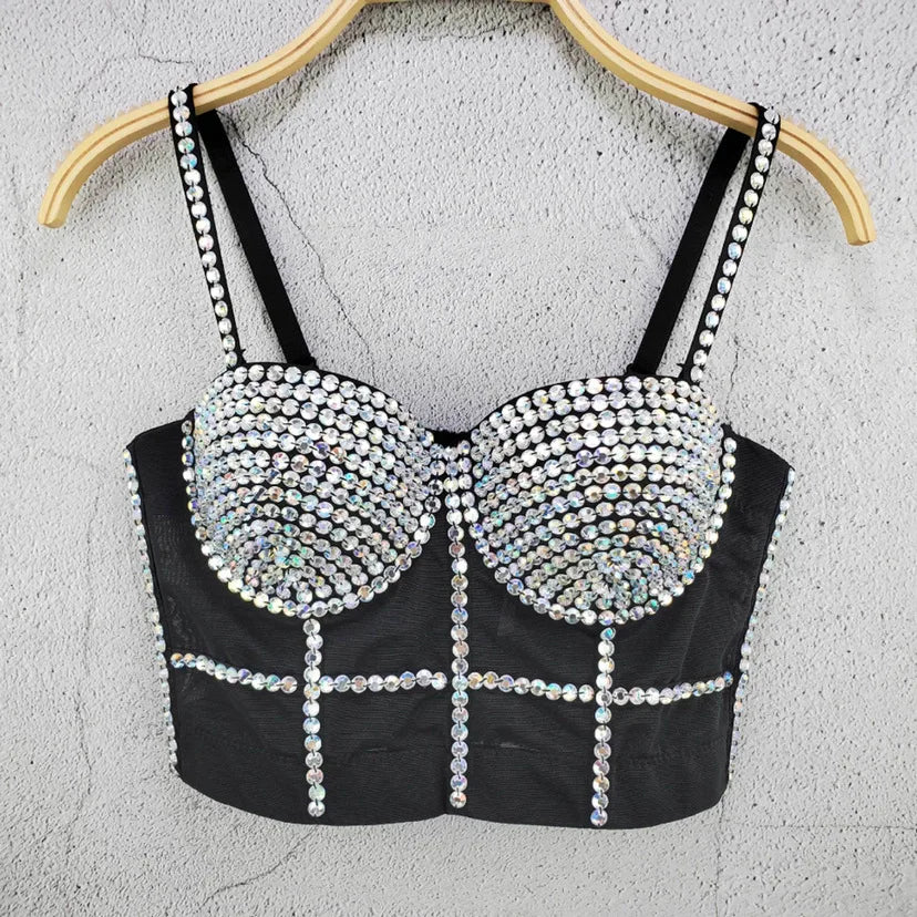 Quality Pearl Tank Tops Rhinestone Women Crop Top Club Clothes Streetwear Y2K Corset Woman Shaper Camis Fashion Feamale Clothing