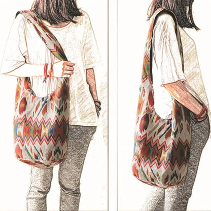 Bohemian Boho Crossbody Bag Women's Bucket Shoulder Bags Ladies Ethnic Canvas Casual Shopping Travel Messenger Bag Hippie Tote