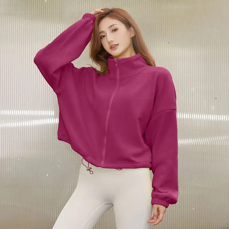 Blouse Outerwear Yoga Wear Women's Autumn/Winter Zip-up Long Sleeves Fleece-lined Warm New Casual Comfortable Minimalist Niche