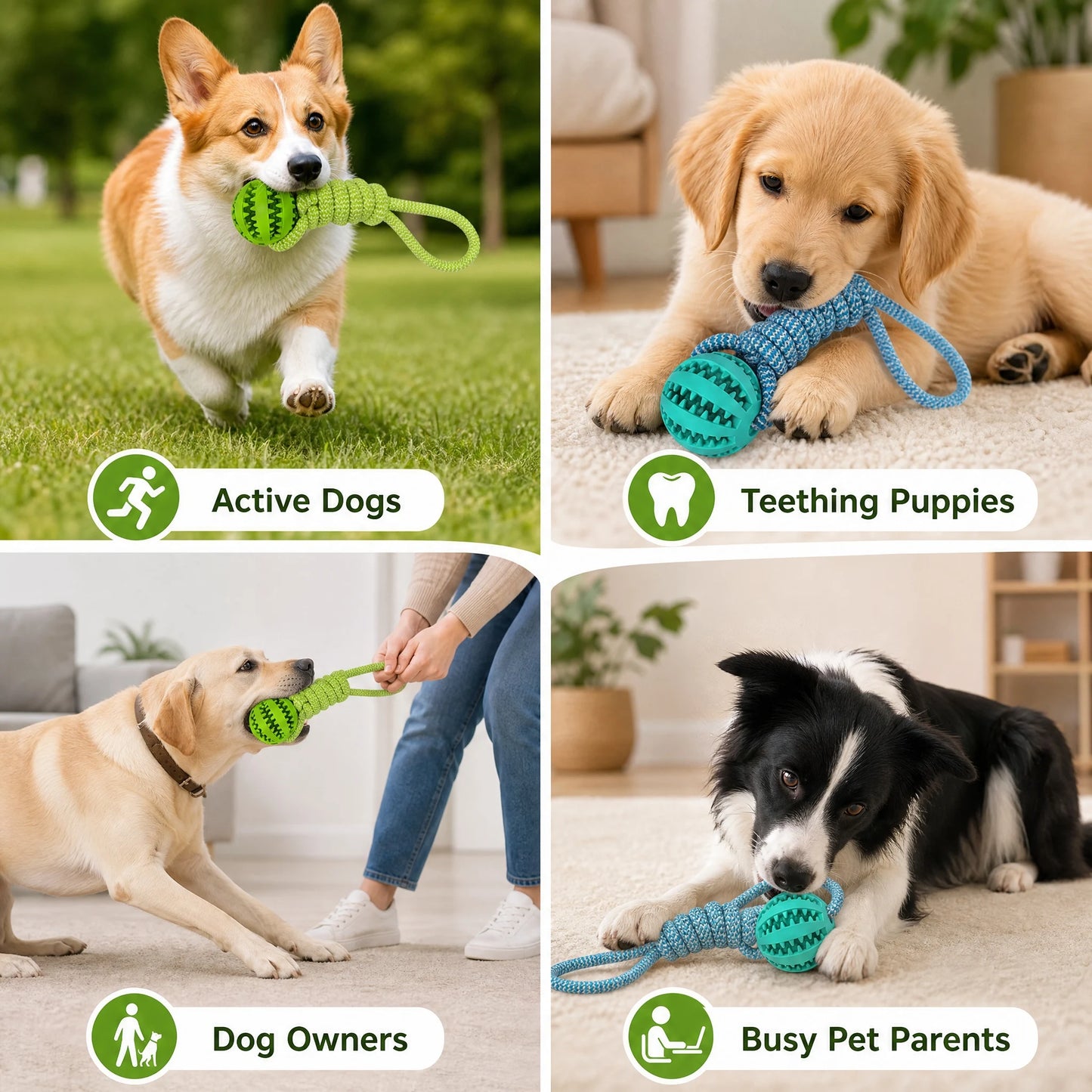 Interactive Dog Toys Treat Dispensing Ball Cotton Rope Tug Chew Toy for Small Medium Large Dogs Teeth Cleaning Bite Resistant Pet Supply