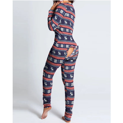 Women Christmas Onesies With Butt Flap For Adults Sexy Sleepwear Romper Open Butt Pajamas Jumpsuit 2023 Xmas Pyjama Long Nightie