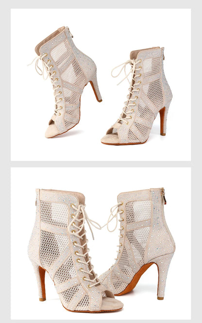 Girls Latin Dance Shoes Women Modern Dance Salsa High-Top Sandals Dance Hall Shoes Ladies Fashion Sexy High-Heeled Suede Boots