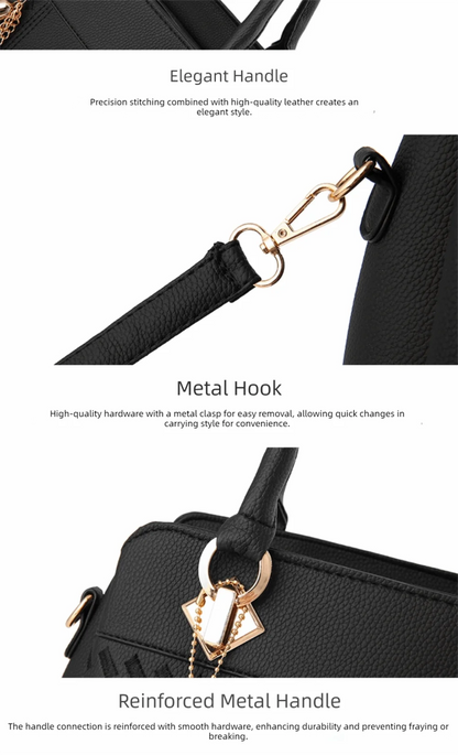 Casual PU Leather Shoulder Bags with Pendant Solid Color Ladies Handbags Large Capacity Embossed Crossbody Bag