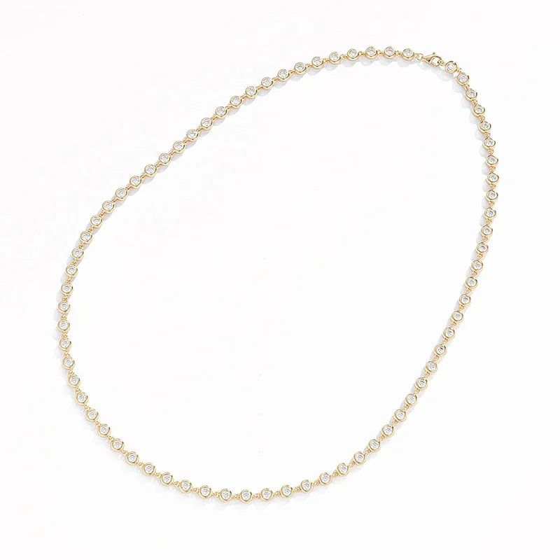 FEOBUR 3mm Round Moissanite Tennis Necklace for Women Certified S925 Sterling Silver Bubble Diamond Choker High Quality Jewelry