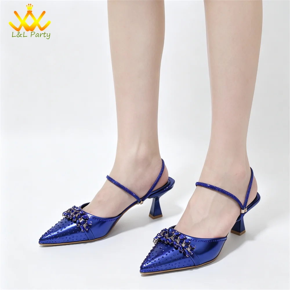 2026 Autumn New Arrivals Royal Blue Color Shoes and Bag  Set Special Design Fashion for Wedding Party