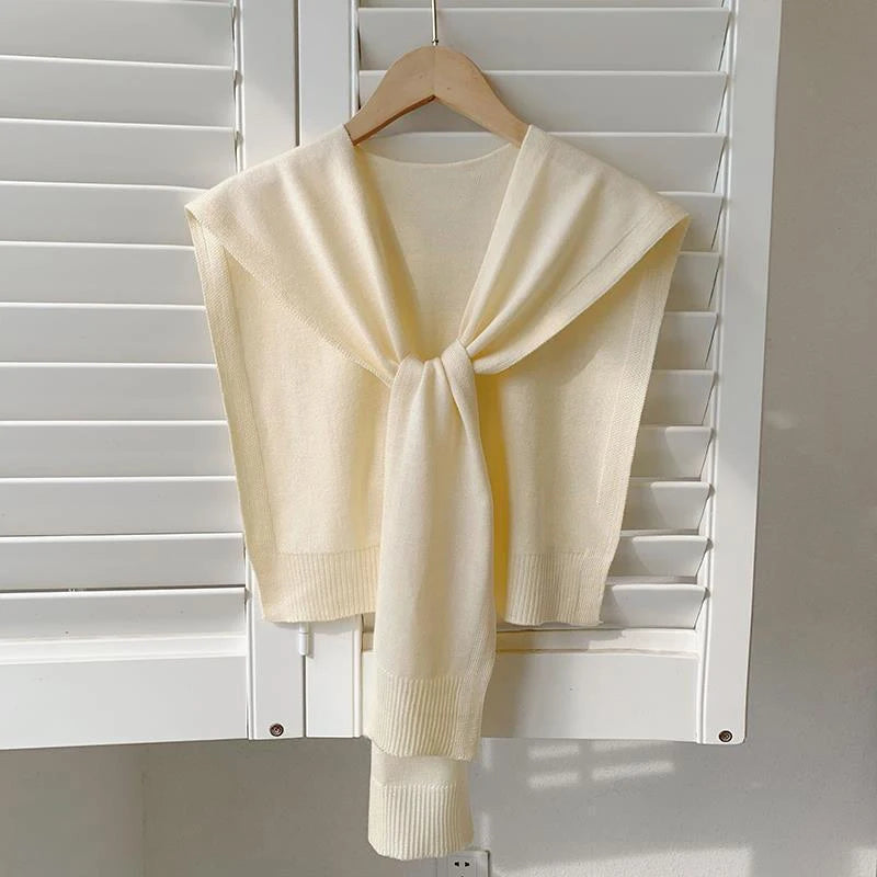 Korean Knitted Shawl Summer Air Conditioning Fake Collar Neck Guard Knit Thin Knotted Cape Shoulder Scarf For Women
