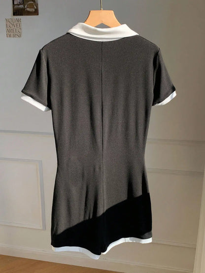 Casual and simple lapel women's jumpsuit, sleeveless, elegant and sexy lapel waist-hugging short jumpsuit