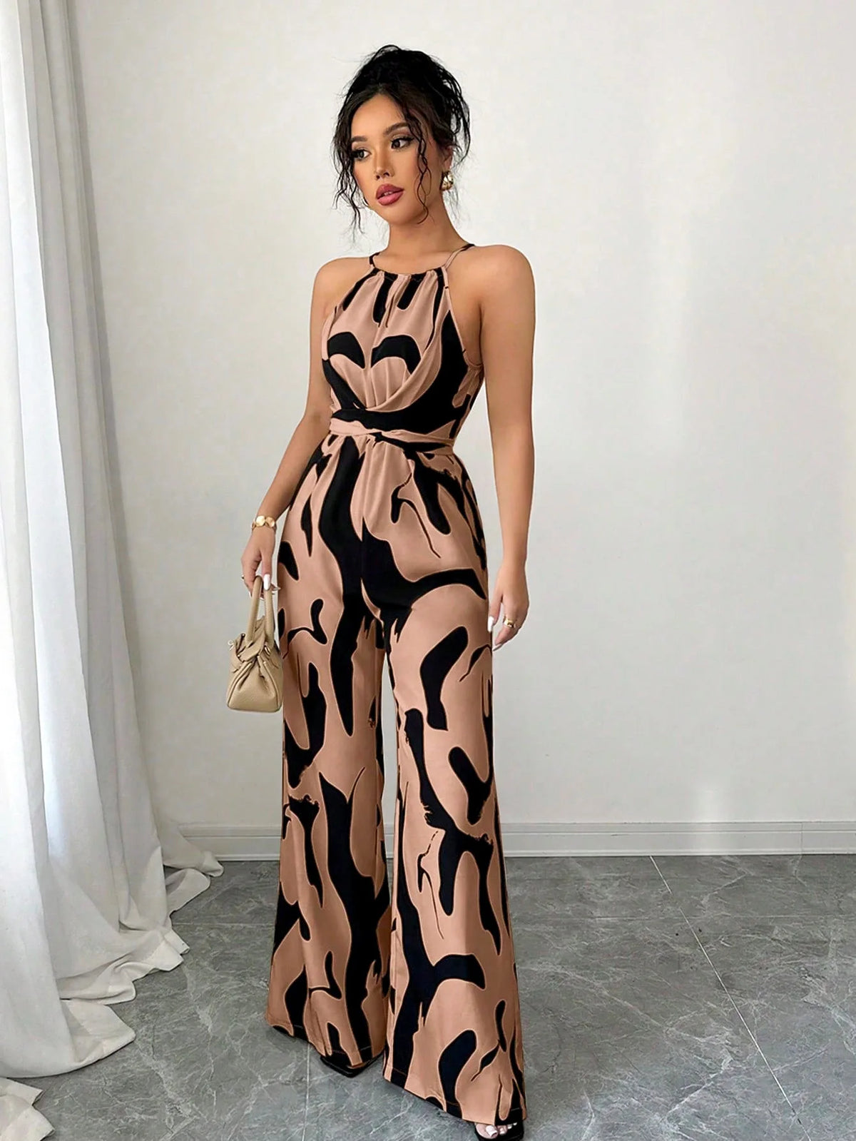 Summer Women's Sexy Halter Neck Jumpsuit Casual Pants Jump Suits For Women Geometric Print Jumpsuit Party Outfits For Women