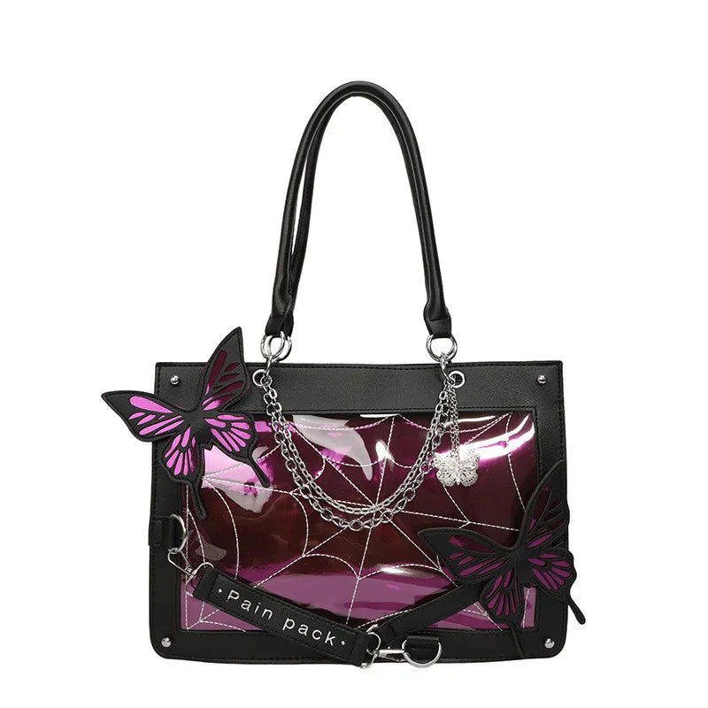 Sweet Y2k Lolita Butterfly Chain Shoulder Bags Trendy Gothic Harajuku Ita Bag Japanese Chic Women Transparent Handbags Crossbody
