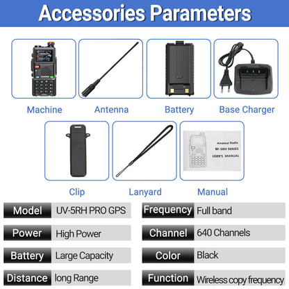 Baofeng UV-5RH PRO GPS Walkie Talkie Multi Band Wirless Copy Frequency NOAA Type-c Long Range UV-5R Tow Way Ham Radio