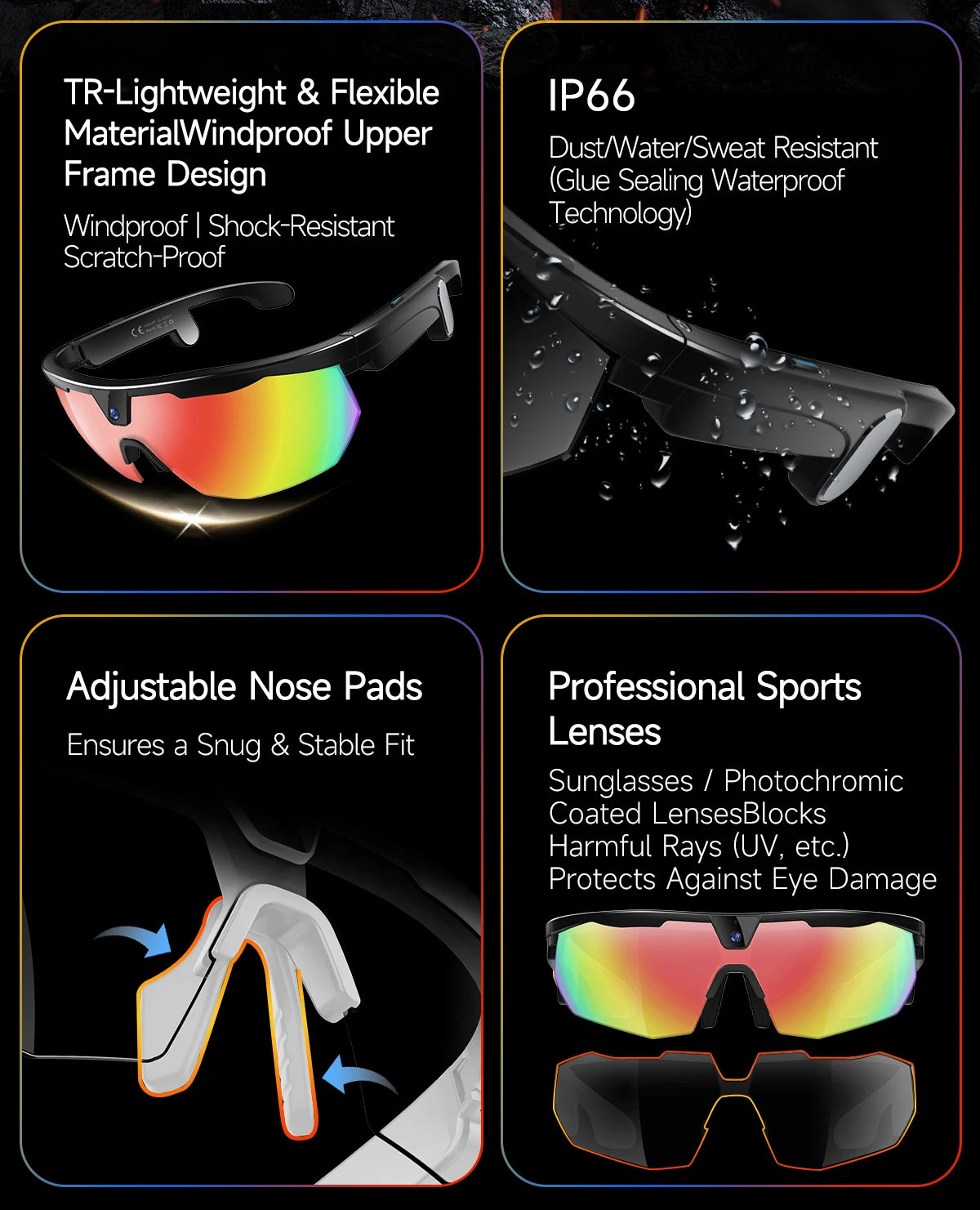 AI Smart Glasses with Camera  with built-in storage (no SD card required)deal for outdoor sports such as cycling skiing baseball