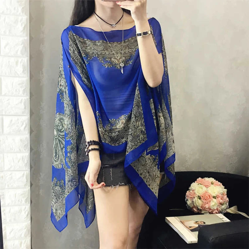 〔YS1〕Summer Sun Protection Chiffon Printed Scarf  Scarf Polyester Shawls For Women Beach Silk Variable Decorative Shawl