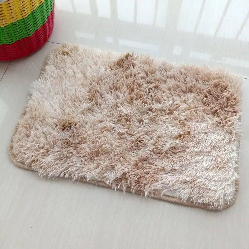 VIKAMA 1PC Silk Wool Rugs Children's Room Living Room Bedroom Tie-Dye Non-Slip Washable Machine Washable Carpet Mats