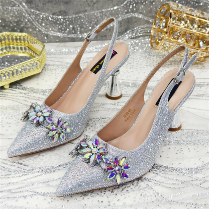 New Fashion Pointed Toe Shoes Heels Elegant Italian Woman Wedding for Party Shoes Women Party Pumps Decorated with Rhinestone