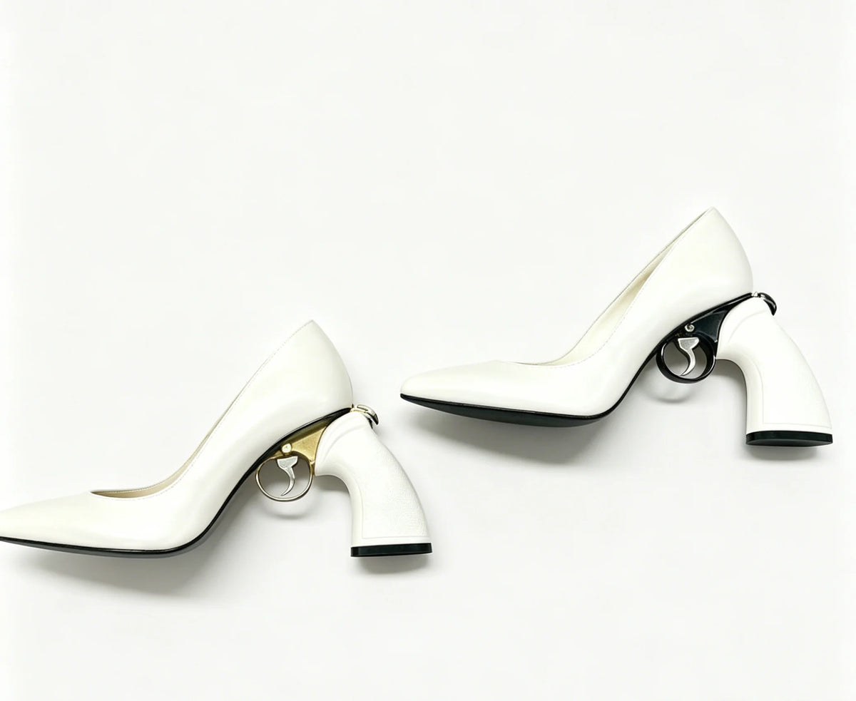 Doodle PU Leather Pointed Toe Women Pumps Shoes Strange Style High Heels Slip On Design Large Size Punk Shallow Shoes