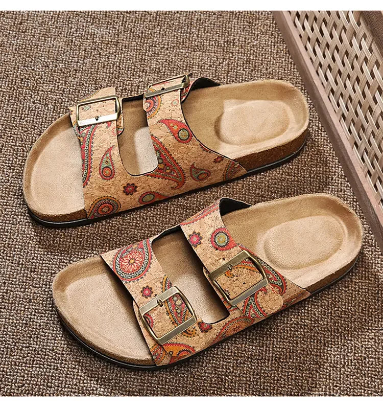 Women Sandals with Memory Foam Footwear Slides for Women with Cork Footbed Flip Flops for Women with Double Straps Sandals