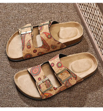 Women Sandals with Memory Foam Footwear Slides for Women with Cork Footbed Flip Flops for Women with Double Straps Sandals