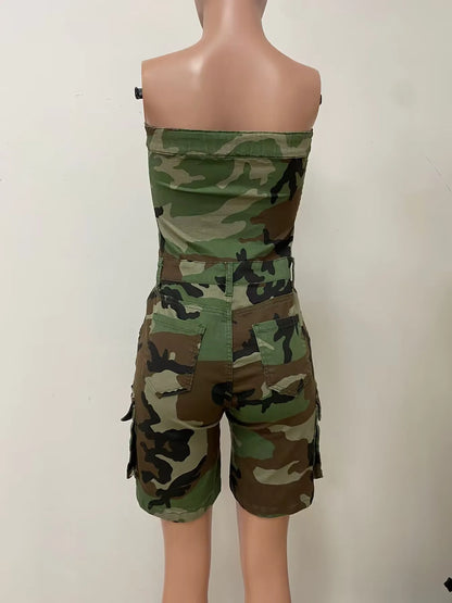 Camo Printed Women Shorts Jumpsuits Sleeveless Button Up Playsuit 2025 Summer New Streetwear Y2K Fashion Cargo One Piece Rompers
