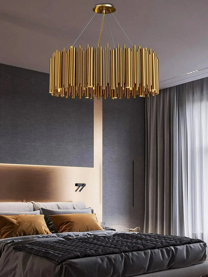 Living room chandelier Villa duplex modern simple stainless steel creative chandelier interior lighting LED lights gold