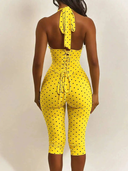 Sexy Backless Dot Print Jumpsuit Women Summer One Pieces Bodycon Jumpsuits Rompers Club Birthday Party Outfits Fashion Playsuit
