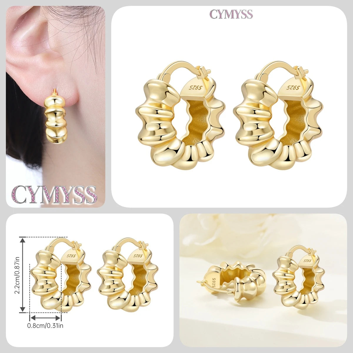 Original 925 Sterling Silver Heart Vintage Luxury Earrings Fashion 18K Gold Hoop Earrings for Women Piercing Jewelry Aretes 2026