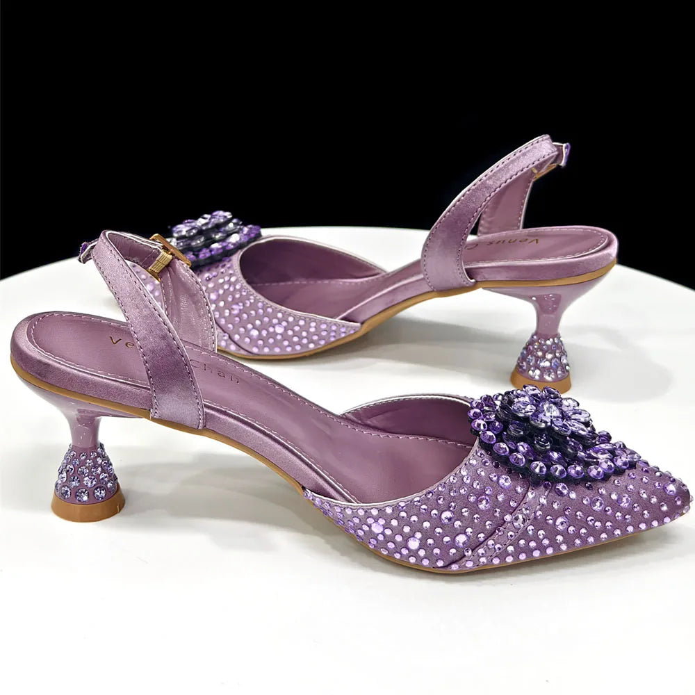 Latest Women Italian Shoes and Matching Bags Decorated with Rhinestone Elegant Pointed Toe Wedding Shoes Bride