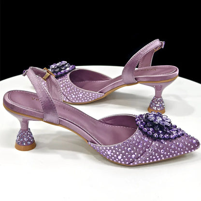 Latest Women Italian Shoes and Matching Bags Decorated with Rhinestone Elegant Pointed Toe Wedding Shoes Bride