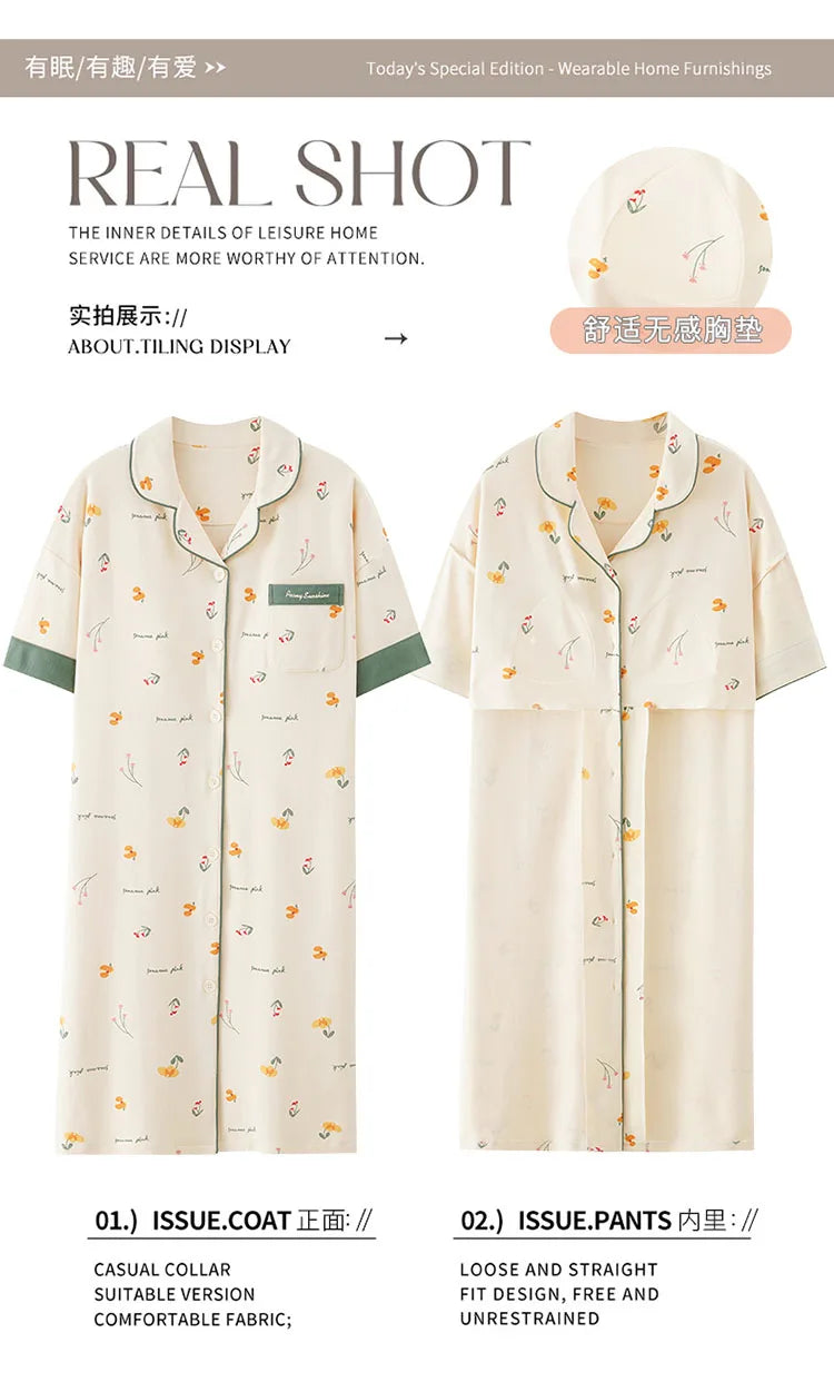 Newest M-5XL Women Short Sleeve Nightdress With Chest Pad Female Knited Cotton Nightwear Sleepdress