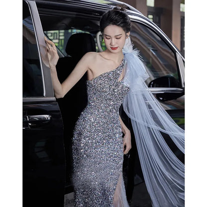 New High-end Sequin Temperament Fishtail Dress Wedding Guests Important Occasion Dress Host Stage Clothes Quinceanera Dresses