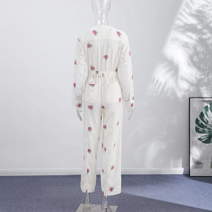Elegant Print Women Jumpsuits Fashion Long Sleeve V-neck Zippers Female Overalls 2026 Summer Autumn All-match Lady Outfit New