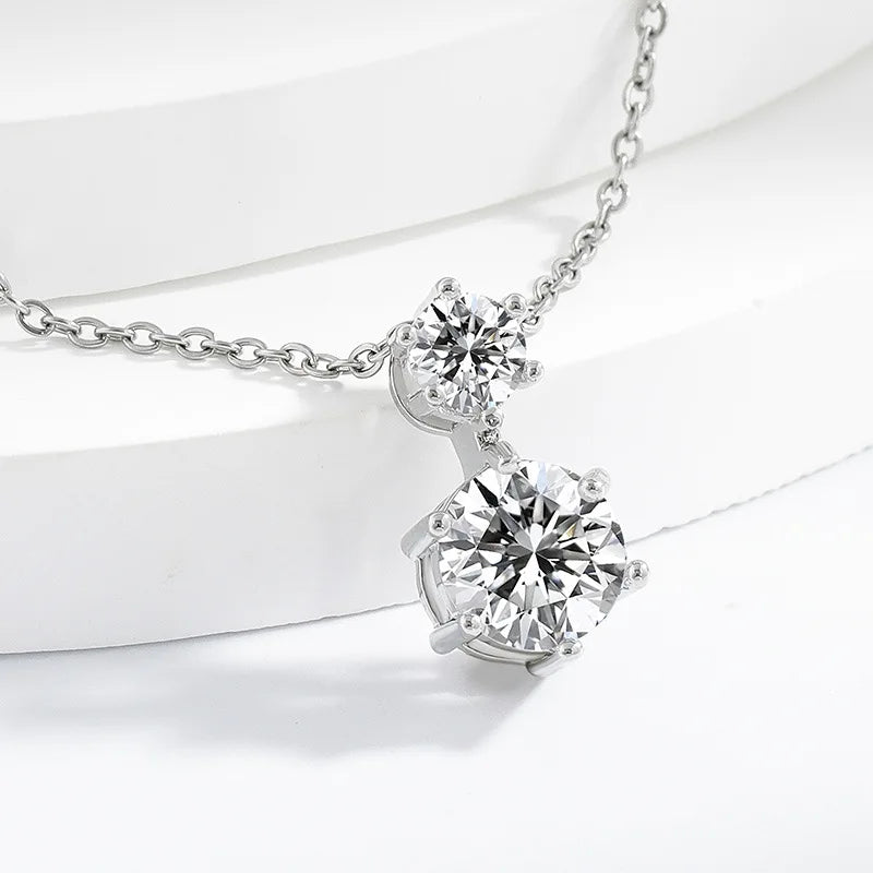 925 Sterling Silver Double Round Moissanite Pendant Necklace Clear CZ Diamond Chain for Women Wedding Jewelry
