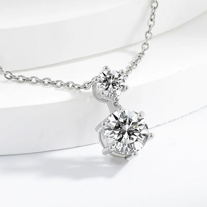925 Sterling Silver Double Round Moissanite Pendant Necklace Clear CZ Diamond Chain for Women Wedding Jewelry