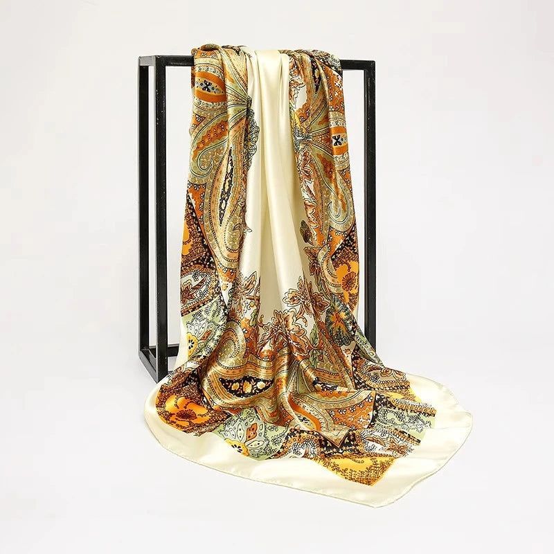 1PCS 90*90cm Square Silk Scarves Women Hijab Shawls Fashion Print Femme Head Scarf Foulard Bandana Beach Pareo