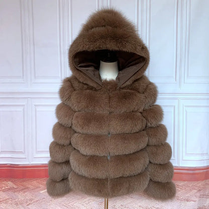 Fur Coat Women's Winter Coats Overcoat Female Fur Jackets For Women Long Sleeves Hood womans Real fur coats Real Fur Clothing