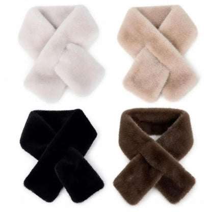 Winter Warm Faux Mink Fur Cross Scarf Solid Color Thickened Neckerchief Wrap Soft Neck Warmer Collar Scarf Autumn Winter