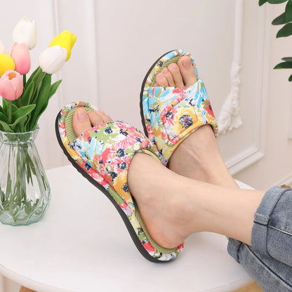Litfun Winter Cotton Waffle Slippers For Women Breathable Indoor Adjustable Slides Slip On Open Toe Slippers With Arch Support