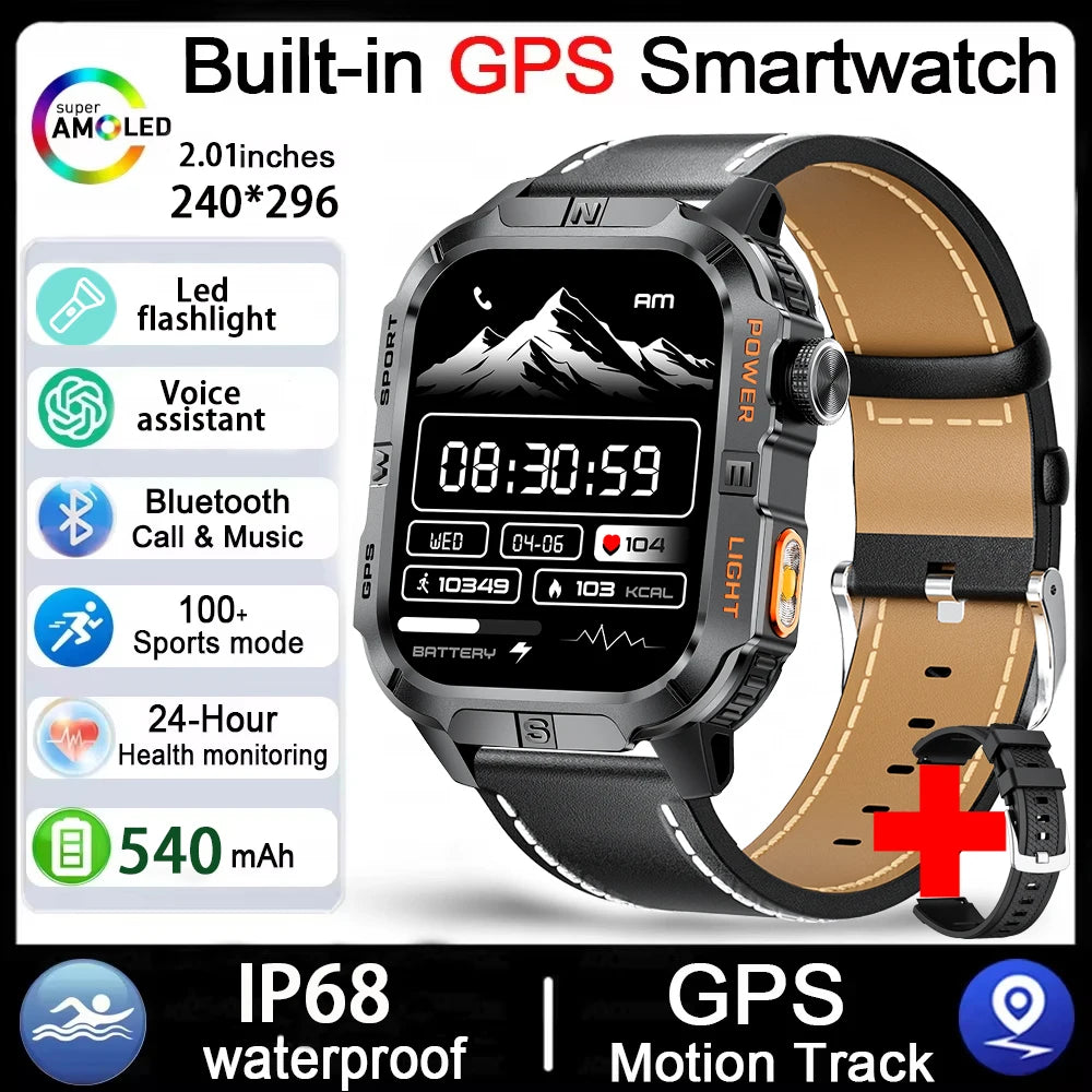 2026 New Outdoor Military Men's Smartwatch Is Equipped With GPS LED Lighting, A Compass, Wireless Communication, IP68 Waterproof