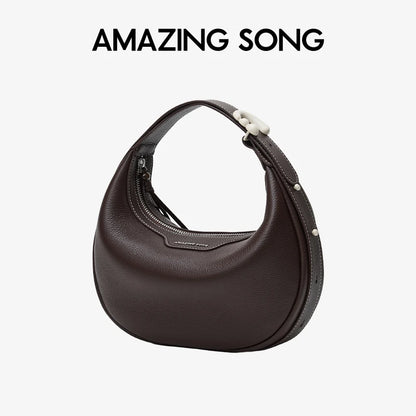 Amazing Song Original Design Half Moon Bag Small Top Grain Leather 2026 New Fashionable Women's Bags
