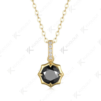 Kuololit 1CT Black Moissanite Necklace for Women Solid 18K 14K 10K 585 Yellow Gold Round Cut Moissanite Penant for Christmas