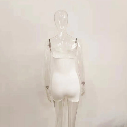 Bangniweigou White Strapless Tube Playsuit Spring Autumn High Stretchy Off Shoulder Tight Short Jumpsuit Casual Catsuit Shorts