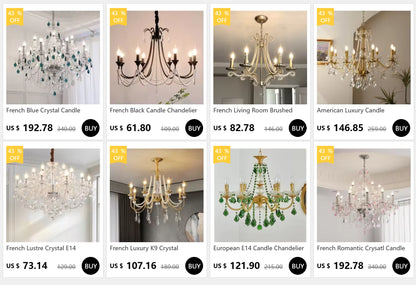 French Romantic Crysatl Candle Chandelier Luxury Glass Pink E14 Pendant Lights Living Room Art Decor Led Lamparas Bedroom Lamp