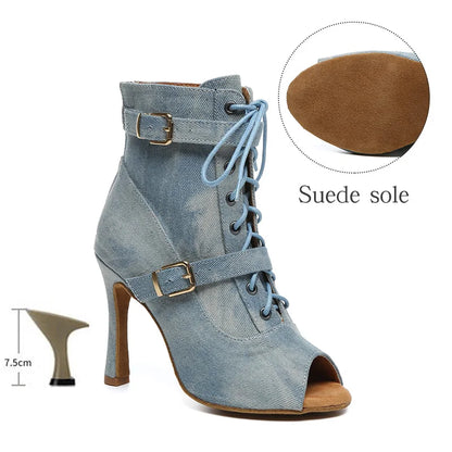 SWDZM New Ladies Dance Shoes Ballroom Dance Boots Denim Jazz Dance Shoes Girls Sexy Pole Dance Ballroom Dance Cowboy Boots