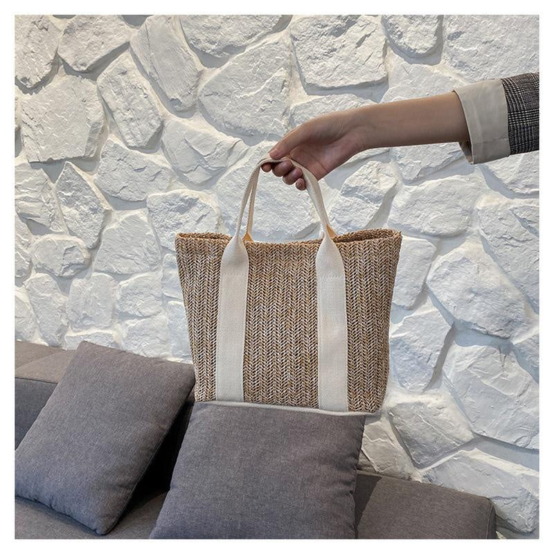 Summer Trend Straw Bags New Popular Hit Color Handbags for Women Zipper Color Matching Tote Bag