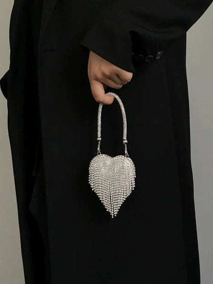 Luxury Small Bling Heart Shape Diamond Evening Clutch Rhinestones Purse Ladies Fashion Bag Designer for Women Chain Shoulder Bag