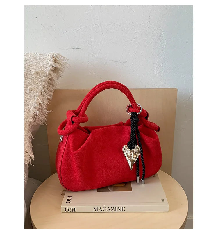 Small Suede Fashion Leather Shoulder Bags for Women 2025 Luxury Designer Brand Trend Crossbody Bag Females Short Handle Handbags